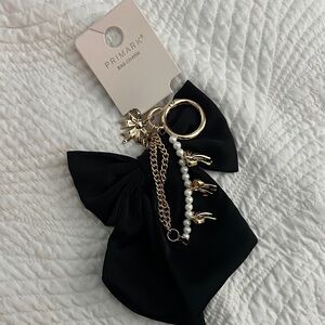 Primark Black Bow Bag Charm  with Gold and Pearl Accents